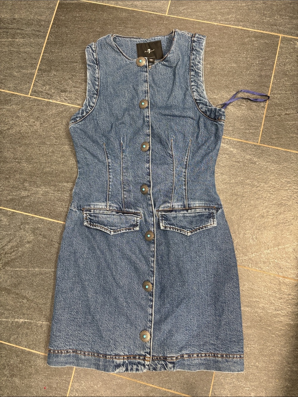 7 For All Mankind Blue Denim dress with Turquoise Concho snaps
